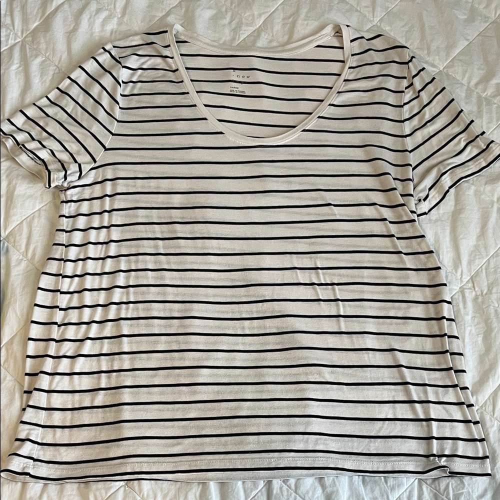a new day Black and White Striped Scoop Neck Tee